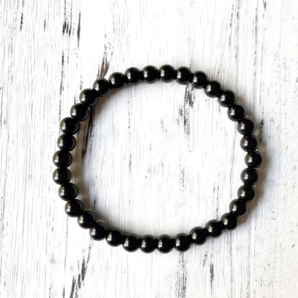 π΄ Men or women genuine shinny onyx bead bracelet - Picture 3 of 6